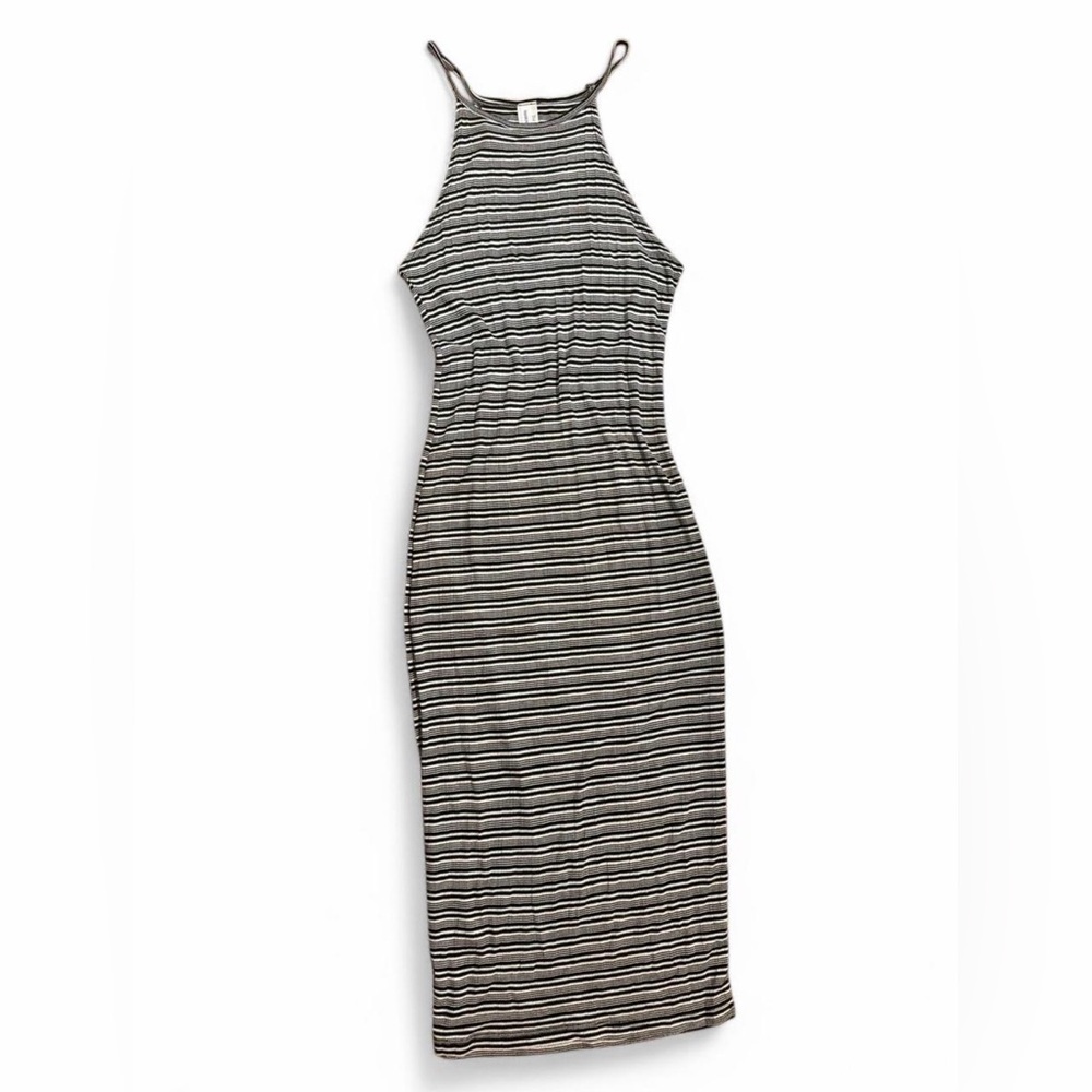 Striped Sleeveless Dress - Black and White